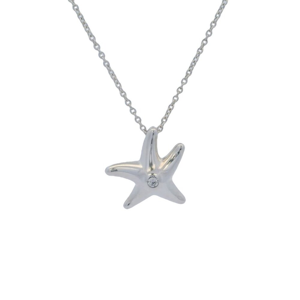 Elsa Peretti Tiffany & Co Starfish Pendant Necklace 925 Silver Diamond Spain